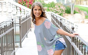 Beauty with perky nipples feels horny outdoors, masturbates indoors