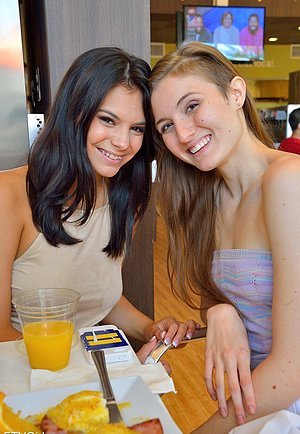 Virginal hotties decide to share a double-sided dildo outdoors