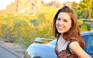 Wonderful vixen doing her best by masturbating in a parked vehicle