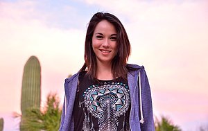 Skinny brunette showing her enviable body and looking cute as fuck